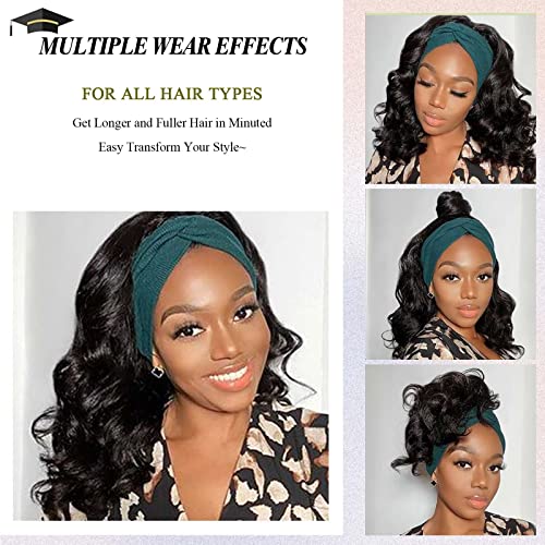 12 Inch Short Body Wave Headband Wig for Black Women - Synthetic, Glueless, 1B#
