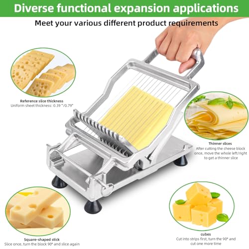 Commercial Cheese Slicer with Wire - 0.39" & 0.78" Thick Cuts, Aluminum Alloy