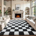 8x10 Black and White Checkered Shag Area Rug - Large Fluffy Plush Carpet for Living Room & Bedroom - Non-Slip Fuzzy Fuzzy Fuzzy Rug for Kids & Home Decor