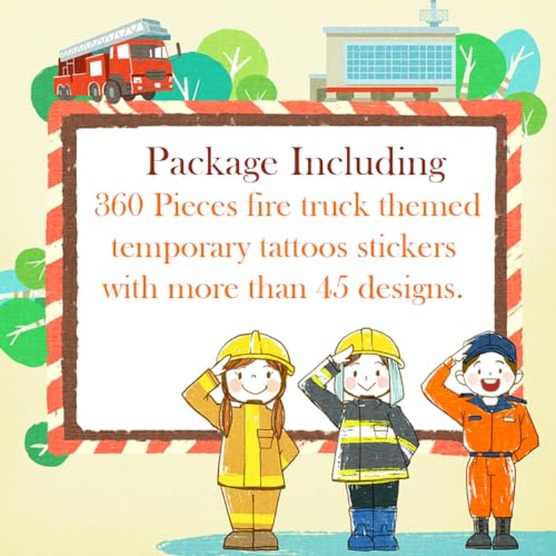 360 Fire Truck Party Temporary Tattoos stickers Firefighter Party Fireman Birthday Baby Party Favors Decorations Tattoo
