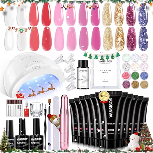 VANSISOS Poly Gel Nail Extension Kit with 12 Colors & UV Light for DIY Manicure