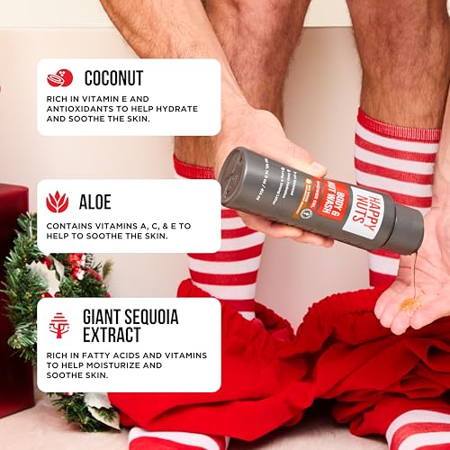 HAPPY NUTS Big Wood Body and Nut Wash - Moisturizing Men's Shower Gel, Natural Bodywash with Deep Cleanse for Sensitive Skin - Men's Soap (2 Pack, Big Wood)