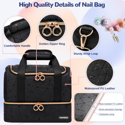 Large Capacity Nail Polish Organizer & Portable Storage Bag with Lamp - Black X Large