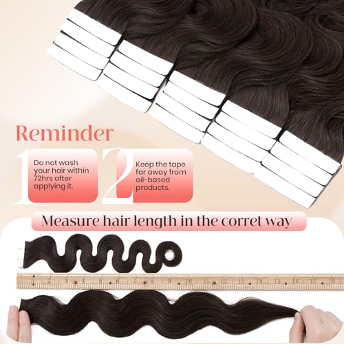 14 Inch Dark Brown Remy Human Hair Tape-in Extensions - Body Wave, 40g, 20pcs