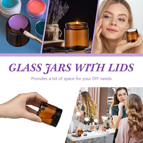 KYMQLYW 50 Pack Amber Glass Jars 2 oz with Black Leakproof Lids for Cosmetics & Candle Making