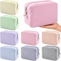 Giesiery 8 Pcs Seersucker Makeup Bags Striped Cosmetic Bags Bulk Organizer for Women Preppy Travel Toiletry Pouch for Wedding Bridesmaid Gifts (Pastel Color, Large)