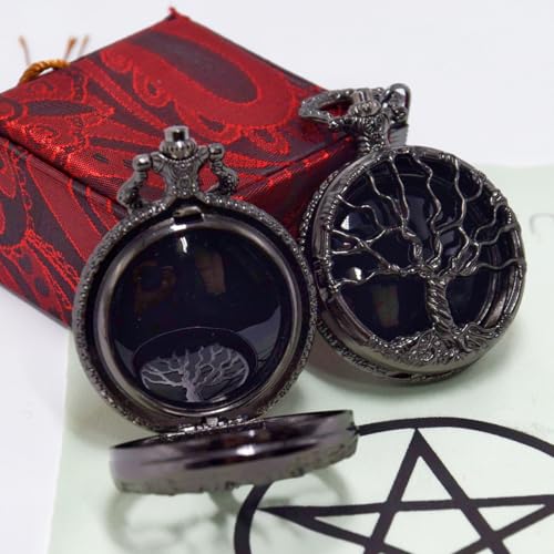 Scrying Mirror,Obsidian Mirror Tree of Life Design Witchcraft Kit for Divination, Meditation, and Spiritual Connection,Witchy Gifts
