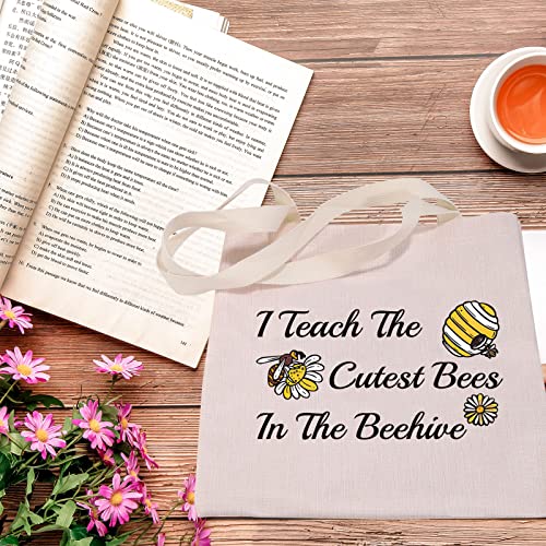 MEIKIUP Bee Keeper Teacher Makeup Bag Bee Teacher Gift Bumbee Honeybee Gift I Teach The Cutest Bees In The Beehive Cosmetic Bag(Beehive tote bag)