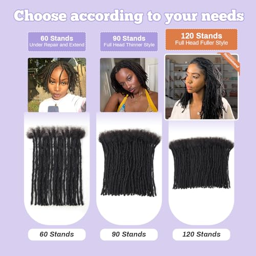 1B / 6in 20 Strands Interlocking Human Hair Dreadlock Extensions - Black