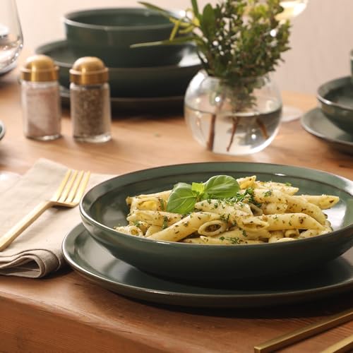 Gibson Elite Beckett Green 16-Piece Stoneware Dinnerware Set for 4 - Matte Reactive Glaze
