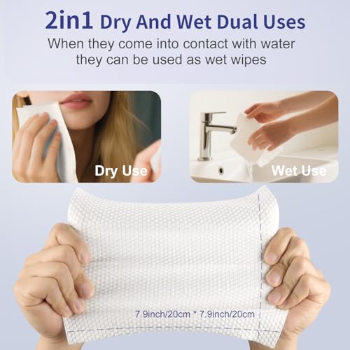 Soft Dry Wipe 4 Pack, 100% Cotton Face Tissues, Lint Free Facial Cleansing Towels, Extra Thick Dry and Wet Use for Cleansing,Sensitive Skin, Makeup Removing, Surface Cleaning