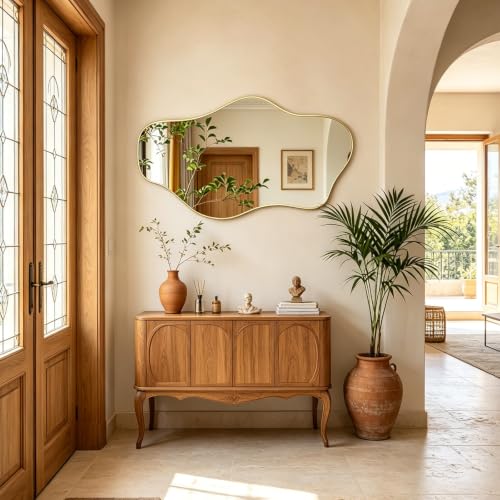 Gold Irregular Frameless Wall Mirror 35.8x17.7 Inches - Asymmetrical Decorative Mirror