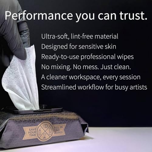 6 Pack Green Tattoo & Skin Cleansing Wipes - Unscented, Alcohol-Free, All-in-One Solution for Tattoos, PMU & Piercings