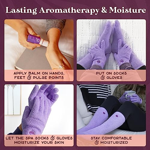 Purple Canyon Fuzzy Socks & Gloves and Essential Oil Balm Spa Kit | Purple Socks and Gloves Infused with Aloe Vera and Vitamin E Oil | Beeswax Miracle Balm for Cracked Heel Repair and Foot Care