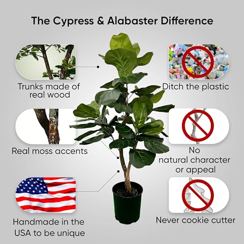 3ft Artificial Fiddle Leaf Fig Tree in Green with Real Wood Trunks - Handmade, Ethically Sourced