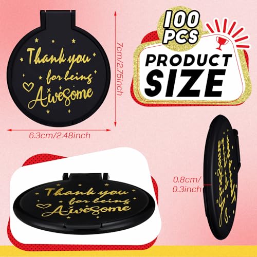 Huwena 100 Pcs Inspirational Gifts for Women Compact Mirror Bulk, Thank You Being Awesome, Positive Affirmation Gifts for Friends, Guest, Christmas, Birthday, Office, Team Building