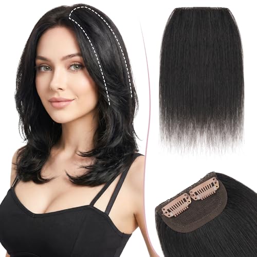 Clip in Hair Extensions 2PCS Short Human Hair Fill-Ins 6 Inch #1B Natural Black