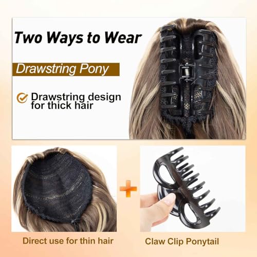 24-Inch Black Ponytail Extension with Detachable Bow Claw Clip Hair Extension