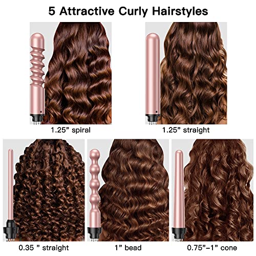 Professional 5-Piece Curling Iron Wand Set with LCD Display and Tourmaline Ceramic Coating