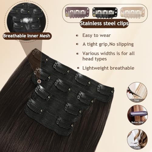 Dark Brown 16 Inch Remy Human Hair Clip-In Extensions - Natural Thick & Seamless, 4PCS