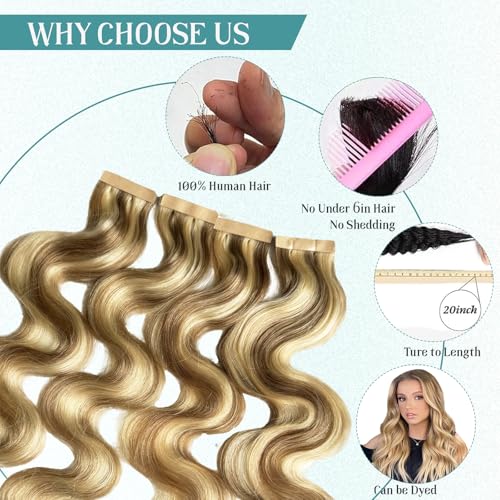 Munx Body Wave Tape-In Hair Extensions - Human Remy Blonde Highlight 14 Inch