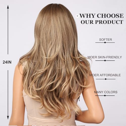Esmee 24in Long Wavy Mixed Ash Blonde Wig with Bangs for Women - with Adjustable Cap