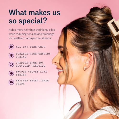 Gimme Beauty Fine Hair Extra Grip More Teeth Clip - Extra Teeth Design for Strong Hold - No-Slide Accessories for Thin, Fine Hair - Durable Square Claw Clips for Everyday Use - Black & Tan