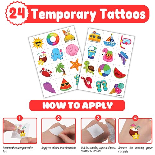 48PCS Beach Party Favors ? 24PCS Temporary Pre - cut Tattoos & 24PCS Slap Bracelets ? Summer & Ocean-Themed Birthday Supplies, Baby Shower Gifts, Classroom Rewards & Party Decor for Kids