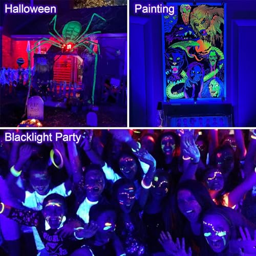 4 Pack 300W UV LED Blacklight - Neon Glow Party Lights, 395-400nm