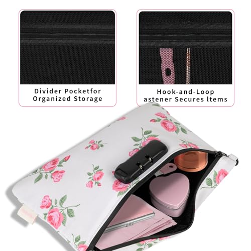 Pink Rose Travel Pouch - Waterproof with Combination Lock, 8 Accessories and Gift Box
