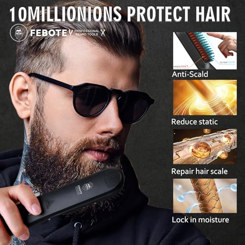 Beard Straightener Kit with Oil, Balm, Comb, Scissors - 5-in-1 Grooming Set
