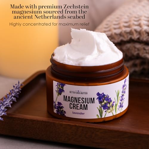 Lavender Magnesium Cream with Shea Butter - Night Relief Lotion for Muscle Tension & Cramps - Pregnancy & Kids Safe