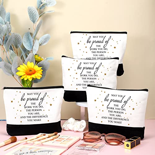 Roowest Inspirational Makeup Bags Bulk 20 Pack White Proud Gift for Women & Employees
