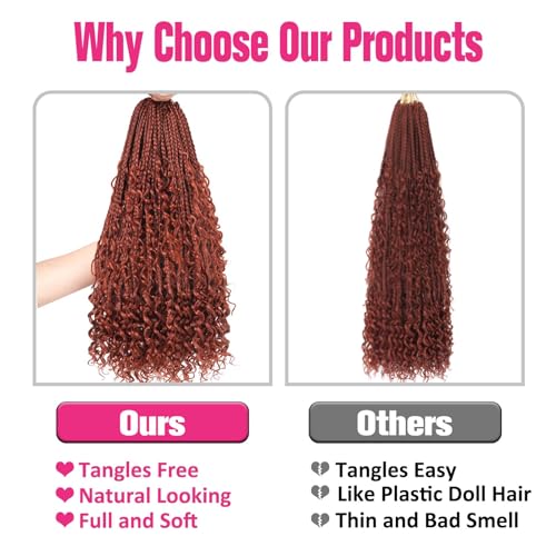 18 Inch Boho Box Braids Crochet Hair with Curly Ends - 8 Packs, Synthetic, Natural Look