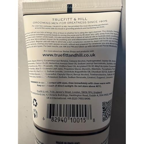 Truefitt & Hill Skin Control - Facial Cleanser - Cream-Based Formula to Moisturize and Cleanse, Jojoba Beads for Gentle Exfoliating Preparation for Shaving - 3.4 oz.