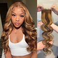 Highlight Body Wave Closure Honey Blonde Ombre 4x4 Human Hair 10 Inch - Pre Plucked with Baby Hair