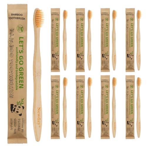 Newday Natural Bamboo Toothbrush Bulk Pack - Eco Friendly Soft Bristles for Adults, Individually Wrapped, Travel & Hotel Use
