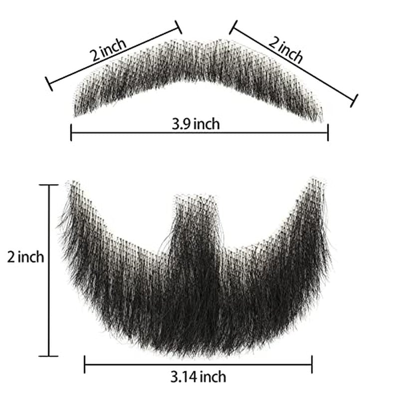 False Mustaches Fake Beard Realistic 100% Human Hair Face Beard Realistic and Mustache Black for Men Realistic Makeup Lace Beards Invisible False Performance Cosplay(Black)