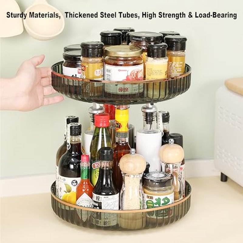 360 Rotating Makeup Organizer for Vanity,2 Tier Independent Rotation Large Capacity Skincare Organizers,Bathroom Counter Organizer, Spinning Monobloc Design Perfume & Vanity Organizer