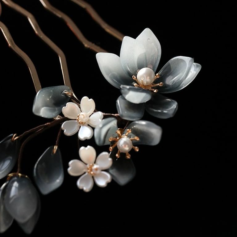 Rabithenn Black Orchid Hairpin for Hanfu and Traditional Hairstyles - Handmade Retro Flower Clip for Women & Girls (Black Orchid)