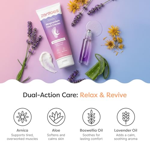 ZenToes Magnesium Cream with Arnica 4.2 oz Pack of 2 for Relaxation & Tired Feet