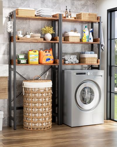 Over-The-Toilet Bathroom Storage Rack 3-Tier Rustic Brown Organizer Shelf with Hooks