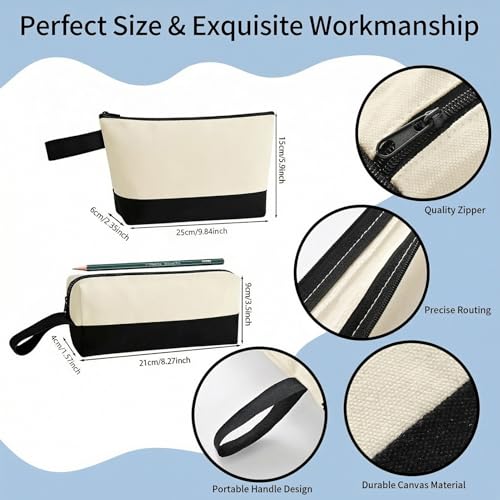20Pcs Canvas Makeup Bag with Bottom, 12oz Cotton Cosmetic Bag Set Bulk Multi-Purpose DIY Heat Transfer Makeup Bag w/Black Zipper for Bridesmaid Makeup Bag Travel Toiletry Pouch Storage, Easter Craft