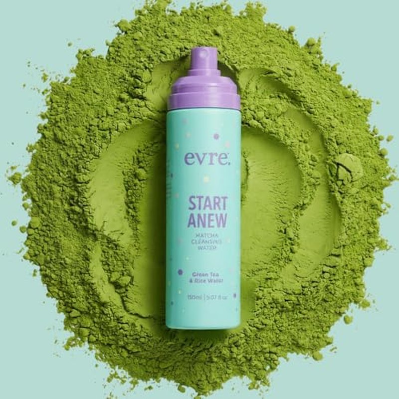 Evre Start Anew Teen Matcha Cleansing Water, Micellar Cleanser Makeup Remover Mist, Refresh, Balance & Calm Skin, Infused with Green Tea & Rice Water, For Sensitive & Teen Skin, 5.07 Fl Oz