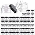 1 oz Plastic Jars with Black Lids - 50-Pack Clear Cosmetic Containers with Labels & Spatulas - Variation: Black Lid