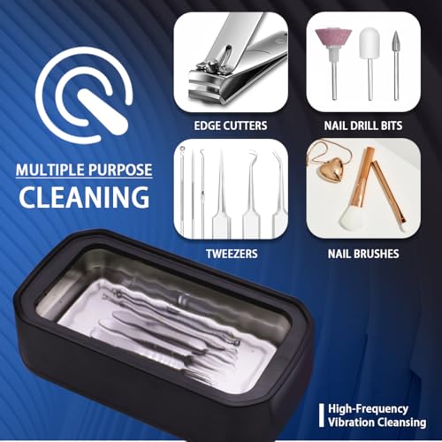 Black Nail Tool Cleaning Machine with 3 Timer Modes and 650ml Sterilizer for Nail Drill Bits & Art Brushes