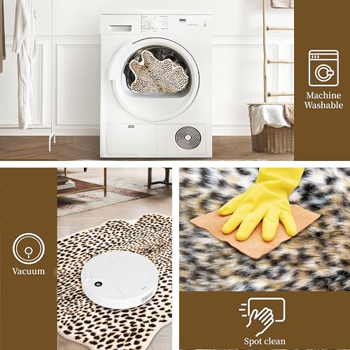 FelisLuxe Leopard Rug 5'2 x 6'6 Irregular Animal Print Carpet - Faux Fur, Non-Slip Backing