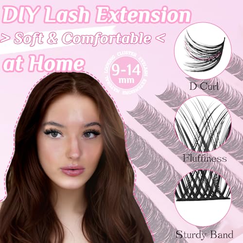 Natural Wispy Lash Clusters 9-14MM D Curl Cluster Eyelash Extensions Soft Eyelash Clusters,9mm 10mm 12mm 14mm False Eyelashes 120pcs Lash Clusters