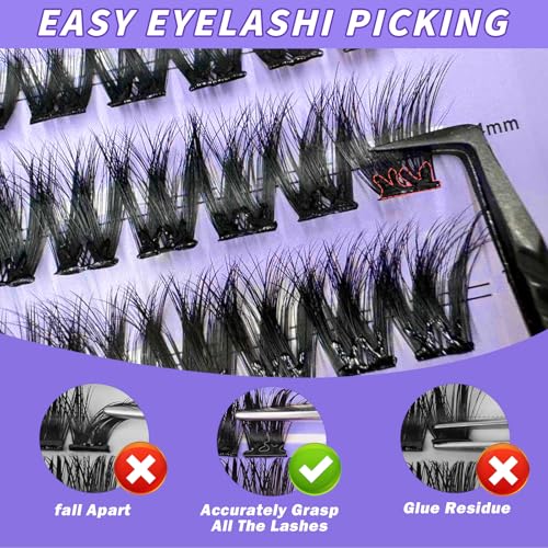 Fabloss Self Adhesive Eyelashes Clusters 40Pcs-Thick Volume Lashes Press On Lashes Self Adhesive Lashes Pre-Glued Lashes Clusters Kit No Remover No Residue 14-16MM