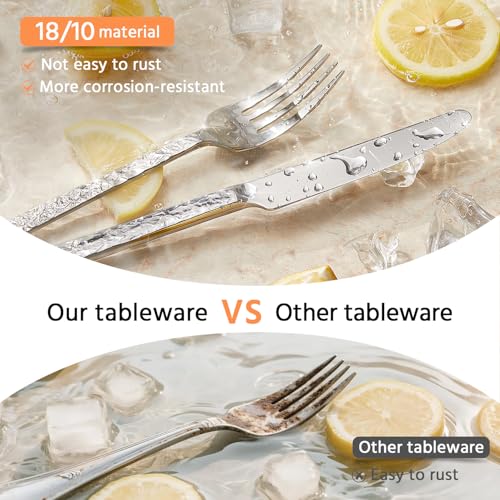 Kingstone Silver 40-Piece Hammered Flatware Set for 8, 18/10 Stainless Steel